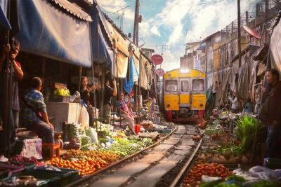 Amphawa Floating & Maeklong Railway Train Market (Small Group) - Maeklong Railway Market (Hoop Rom): watching the train squeeze in